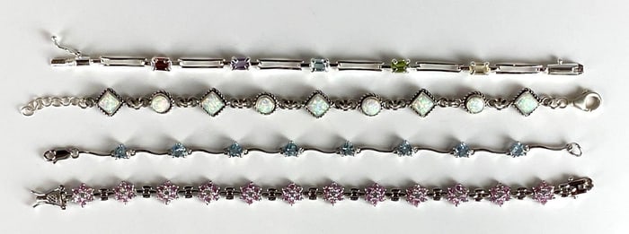 Group of 4 Sterling Silver Multi-Gemstone Bracelets