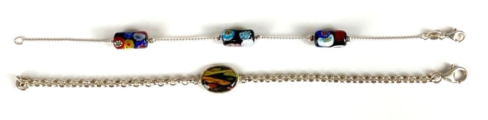 Group of 2 Sterling Silver Art Glass Bracelets