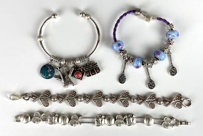 Group of 4 Sterling Silver and Costume Jewelry Bracelets