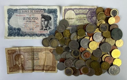 Group of Foreign Coins and Bills