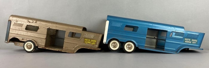 Group of 2 Structo Pressed Steel Vista Dome Horse Vans