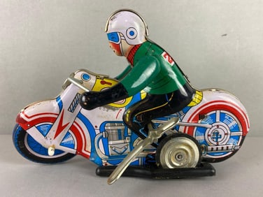 Vintage Japanese Tin Litho Wind Up Motorcycle