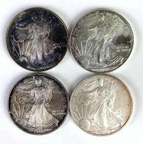 Group of 4 US $1 American Silver Eagle 1oz .999 Silver Coins