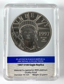 1997 American Mint $100 Eagle REPLICA layered in .9995 Platinum Commemorative Proof
