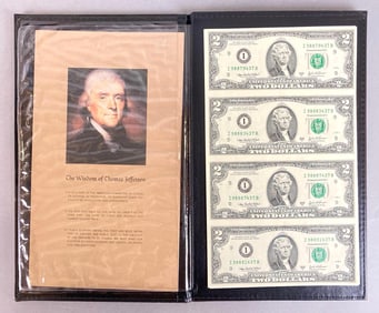 2003 World Reserve Bankers Vault Portfolio with a sheet of 4 uncut $2 Dollar Bills