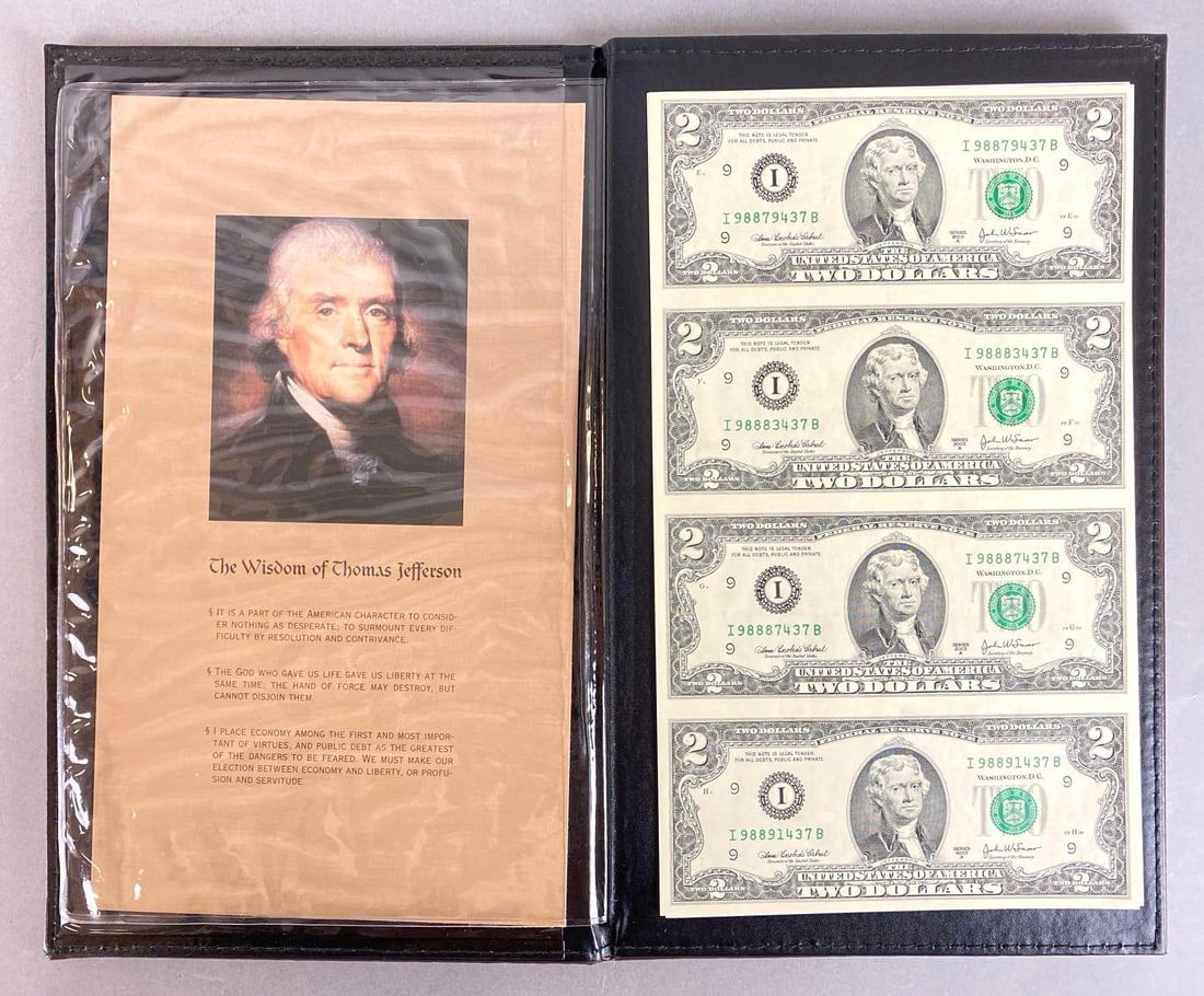 2003 World Reserve Bankers Vault Portfolio with a sheet of 4 uncut $2 Dollar Bills (1 of 4)