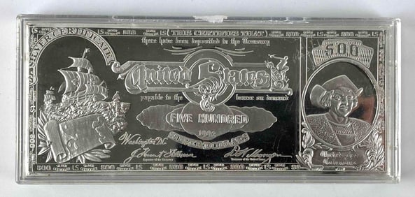 1992 Washington Mint Christopher Columbus Design 8 oz .999 Fine Silver Certificate