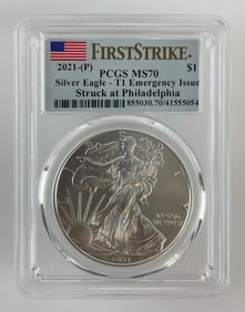 2021 P US Mint Silver American Eagle .999 Fine Silver T1 Emergency Issue PCGS MS70