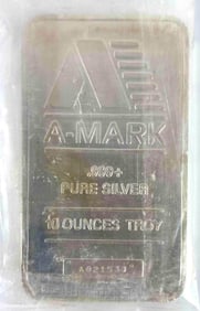 A-Mark 10 oz .999 Fine Silver Ingot/ Bar