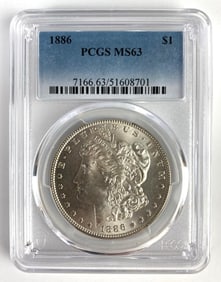 PCGS Graded 1886 US $1 Morgan Silver Dollar MS63