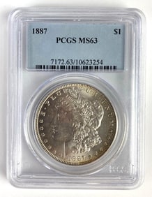 PCGS Graded 1887 US $1 Morgan Silver Dollar MS63