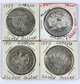 Group of 4 Canadian Silver Dollars