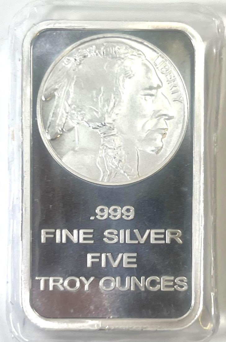 Native American Buffalo 5 oz .999 Fine Silver Bar: Native American Buffalo 5 oz .999 Fine Silver Bar