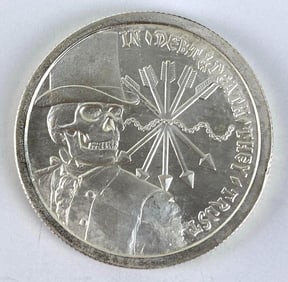 2012 Silver Bullet Silver Shield Debt and Death 1 oz .999 Fine Silver Round