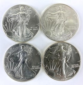 Group of 4 US $1 American Silver Eagle 1oz .999 Silver Coins