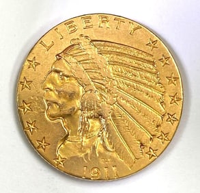1911 $5 Indian Head Gold Coin