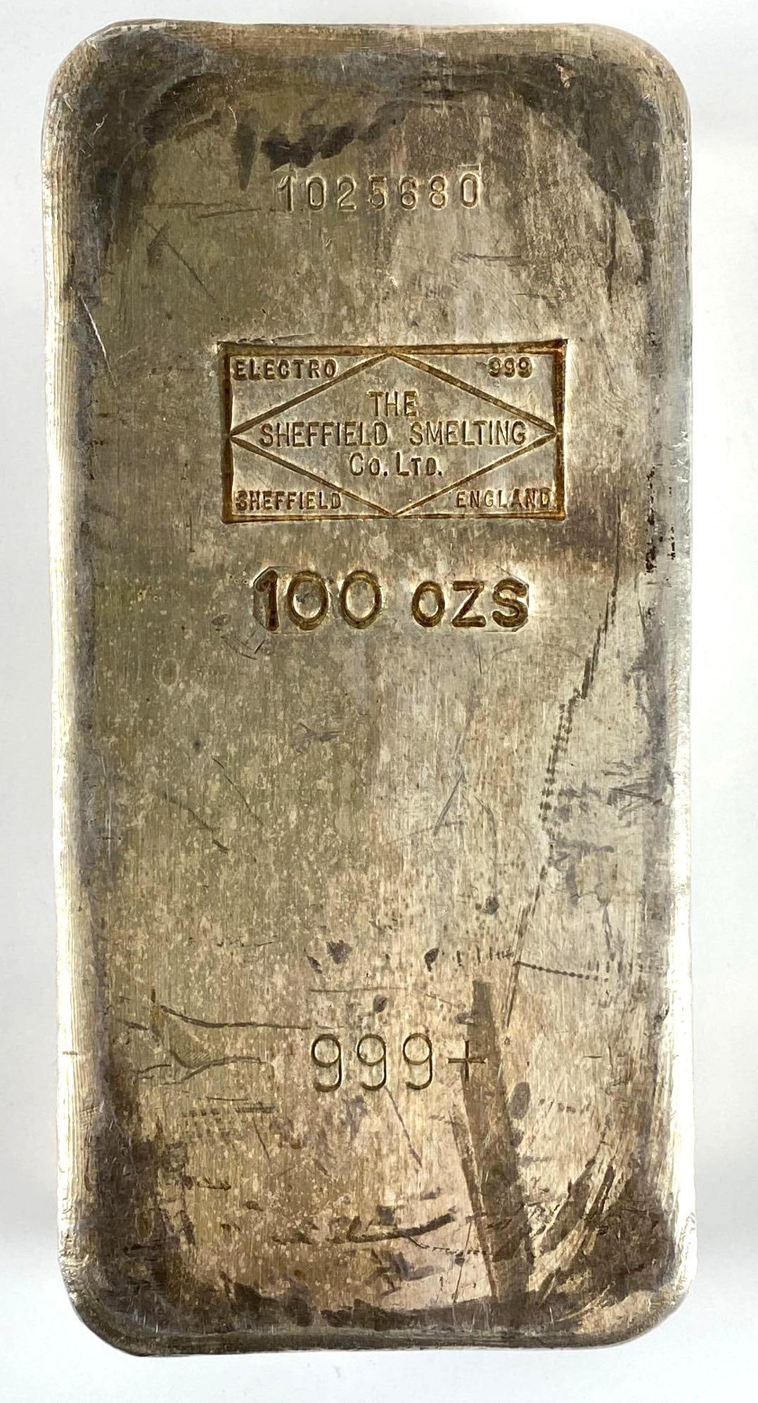 The Sheffield Smelting Co LTD 100 oz .999 Fine Silver Ingot/ Bar (1 of 2)