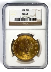 NGC Graded 1904 $20 US Liberty Head Gold Coin MS63
