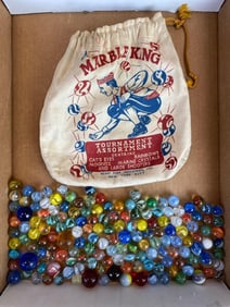 Group of 130+ Glass Marbles with Marble King Tournament Bag