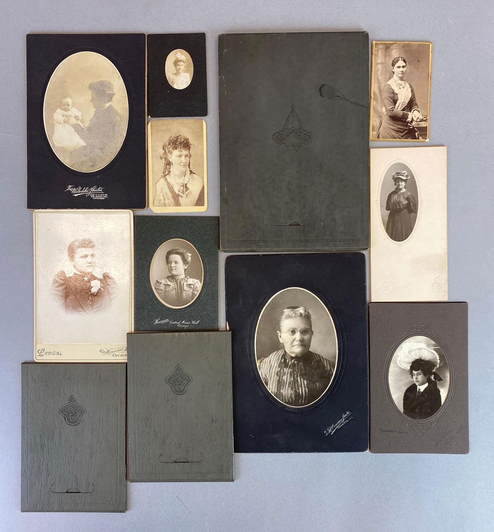 Group of Antique Illinois Cabinet Cards of Women: includes some from Chicago, Mendota, Dixon and more, largest measures 9 x 6 inches