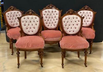 Set of 5 Victorian Pink Floral Chairs