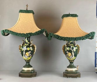 Pair of Vintage Chinese Hand-Painted Porcelain Table Lamps
