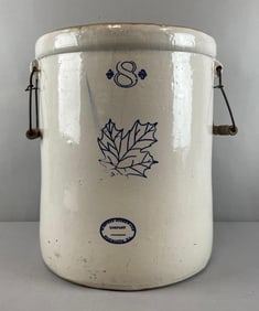Western Stoneware 8 Gallon Crock with Cobalt Maple Leaf