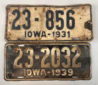 Group of 2 1930s Iowa License Plates