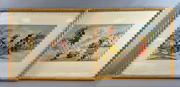 Group of 2 Artist Signed Haitian Watercolor Paintings on Paper