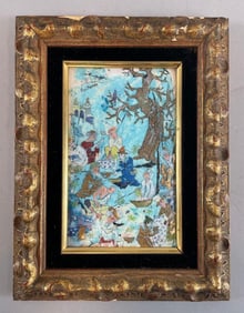 Signed Asian Style Enamel Painting on Metal
