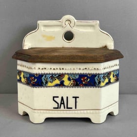 Antique Czech Luise Ceramic Salt Box with Wood Lid