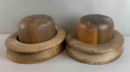 Group of 2 1925 Wood Milliner Hat Forms