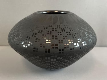 Artist Signed Mexican Black Pottery Seed Pot