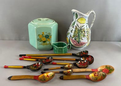 Group of Hand-Painted Wood Spoons and More