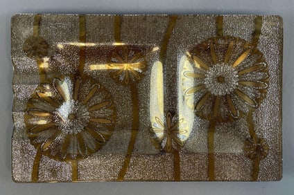Vintage MCM Reverse Painted Floral Glass Ashtray