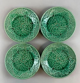 Set of 4 Gien French Green Majolica Leaves Plates