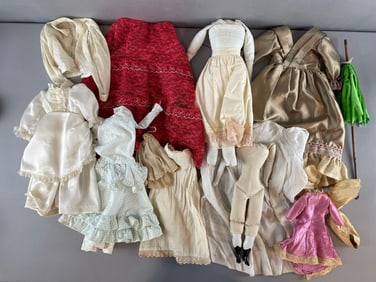 Group of Antique Doll Clothing and More