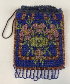Antique Beaded Floral Cinch Purse