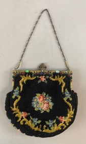 Vintage Black Floral Tapestry Clutch Purse