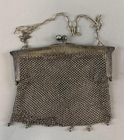 Antique German Silver Mesh Clasp Purse