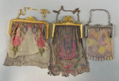 Group of 3 Vintage Whiting and Davis Art Deco Mesh Purses