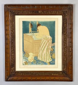 Mary Cassatt Woman Bathing Colored Etching on Paper