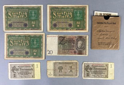 Group of WW1 Era German Currency and More