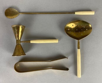 Group of Brass Mixology Bar Tool Items with Bakelite Handles