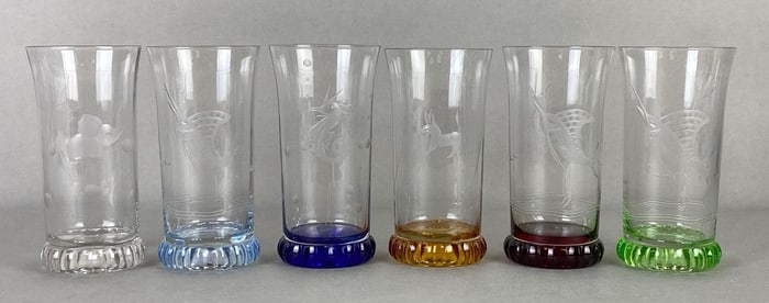 Group of 6 Duncan and Miller Etched Animal Glasses