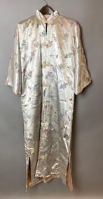 Lai Fong Embroidered Bird and Butterfly Silver Silk Kimono