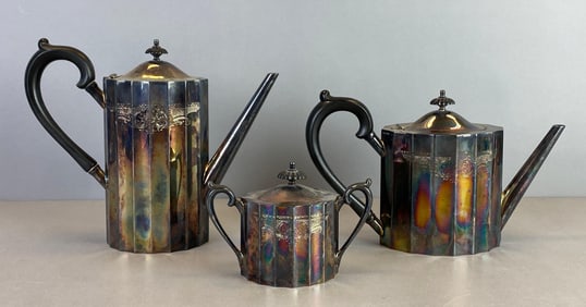 Group of Lunt Silver Plate 100 E Series Tea Set