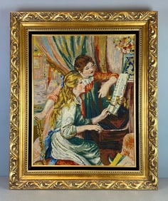 Girls at the Piano Reproduction Framed Needlepoint Tapestry
