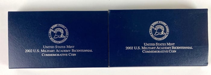 Group of 2 2002 US Mint Military Academy Bicentennial Commemorative Silver Dollar Coins