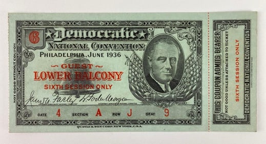 1936 Democratic National Convention Candidate Franklin D. Roosevelt Ticket